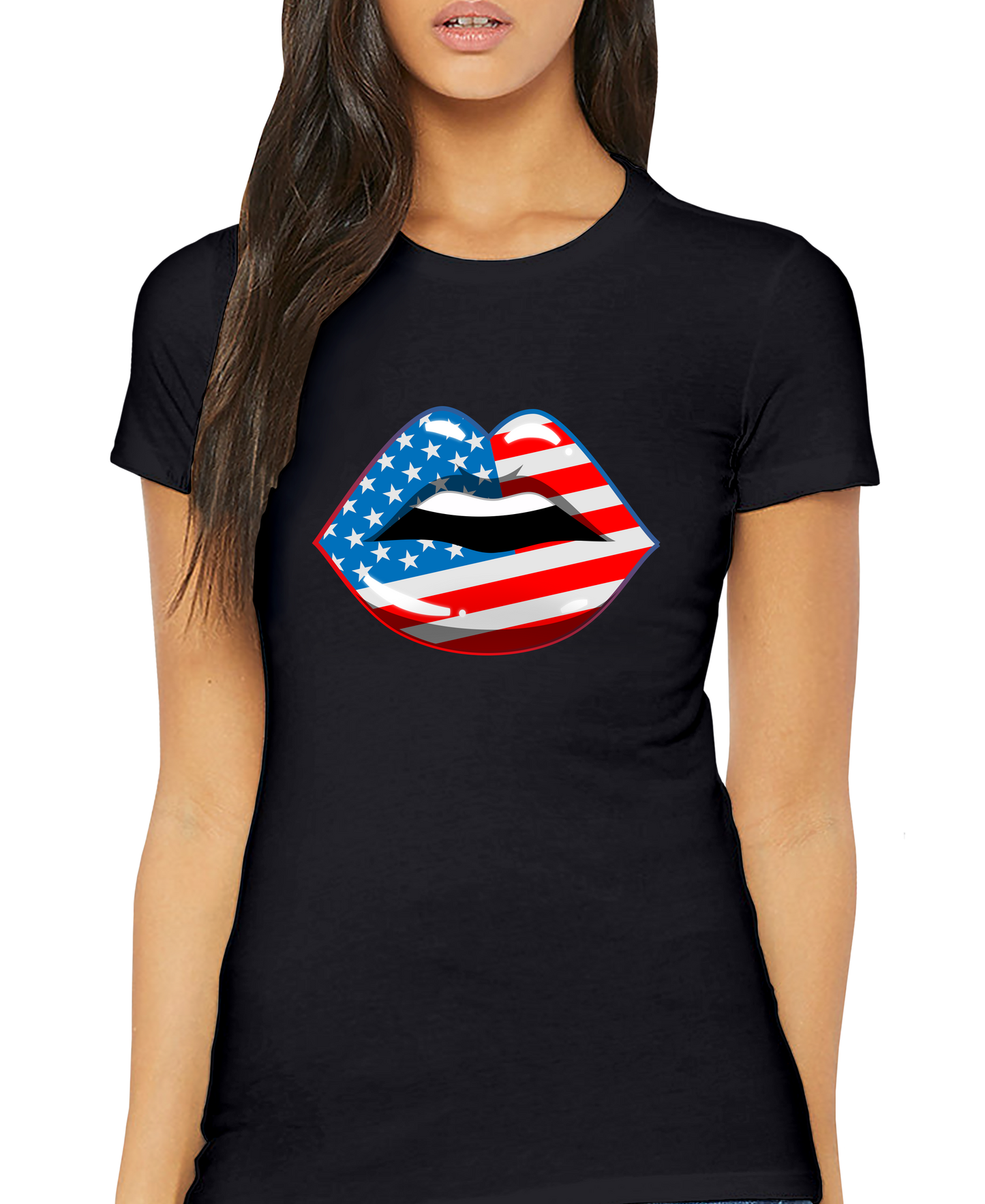American Flag Lips Adult Short Sleeve Tee