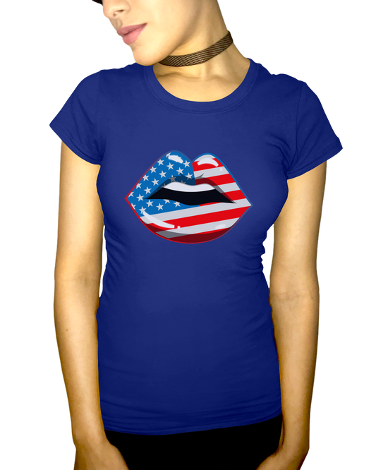 American Flag Lips Adult Short Sleeve Tee